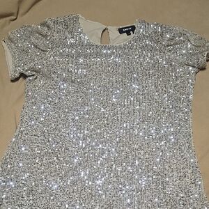 DKNY Glittering Silver Sequin Blouse